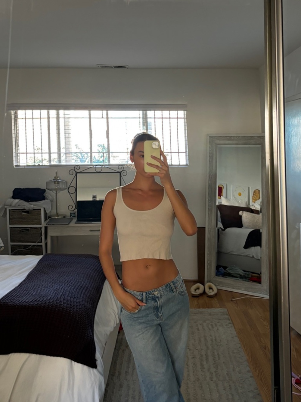 Brandy Melville Cream Ribbed Cropped Tank